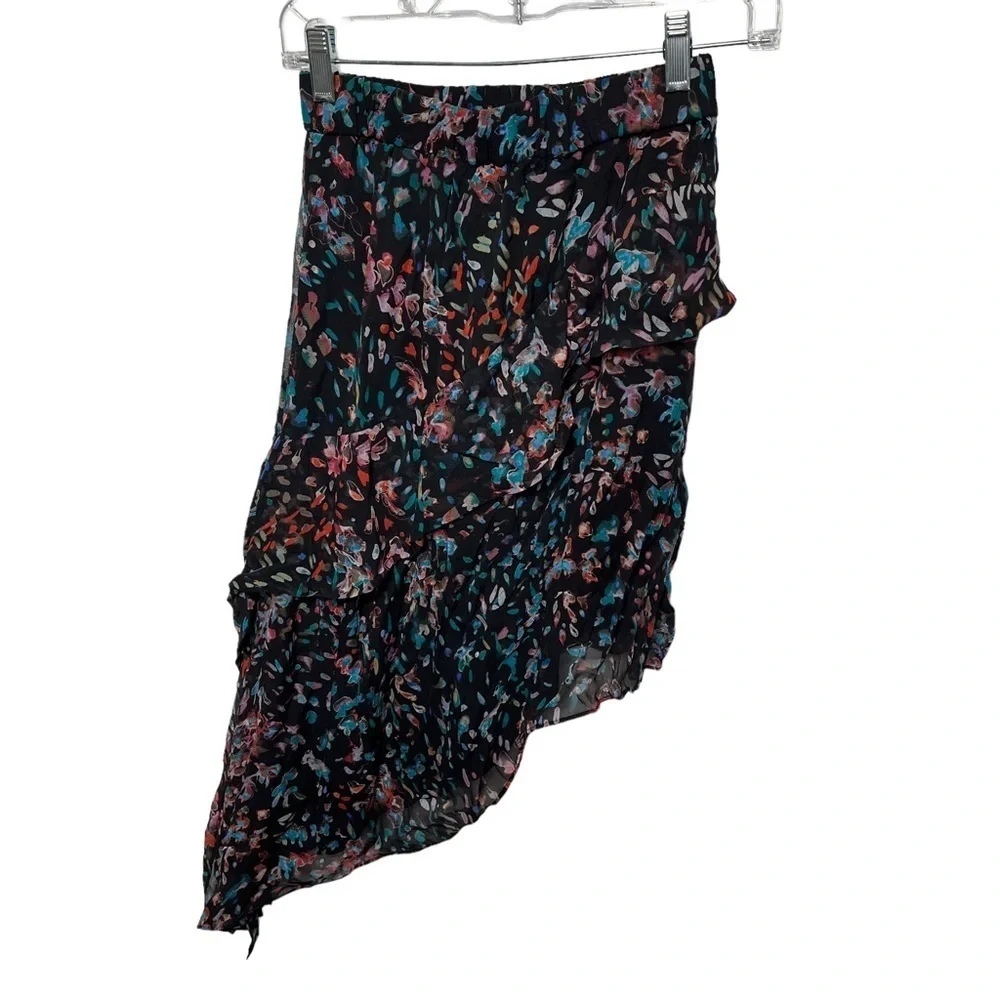NWT Iro Size 34 / 2 Blink Asymmetrical Midi Skirt Black Floral $400